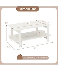 Gouun 45-Inch 2-Tier Slatted Wood Coffee Table with Shelf
