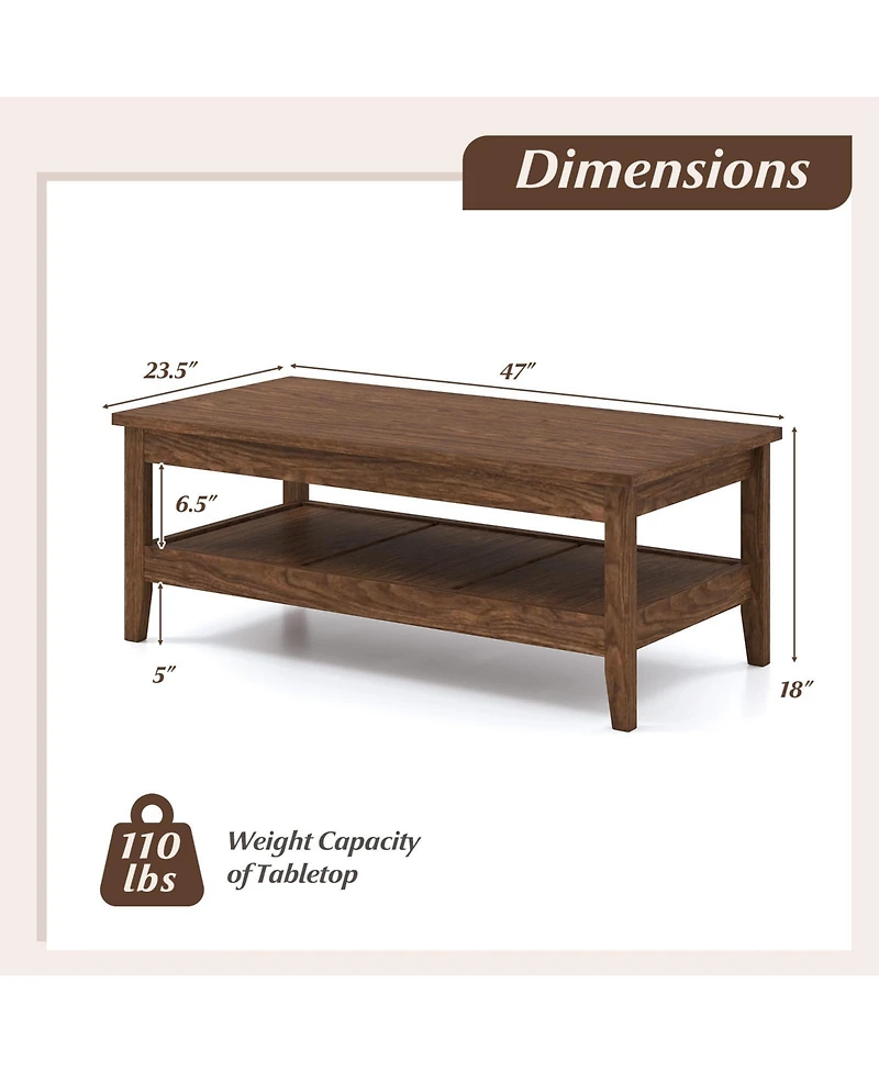 Gouun Farmhouse Cocktail Table 47-Inch with Thickened Tabletop