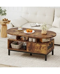 Gouun 47-Inch Oval Coffee Table with Drawers and Open Compartments
