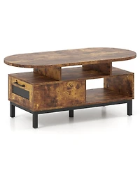 Gouun 47-Inch Oval Coffee Table with Drawers and Open Compartments