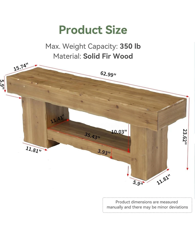 Tribesigns Solid Wood Shoe Rack Bench, 63" Farmhouse Entryway Bench with Storage Shelf, Shoe Storage Organizer, Wide Rustic Bench
