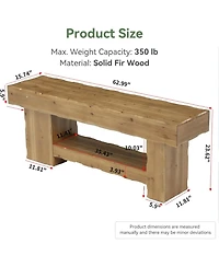 Tribesigns Solid Wood Shoe Rack Bench, 63" Farmhouse Entryway Bench with Storage Shelf, Shoe Storage Organizer, Wide Rustic Bench