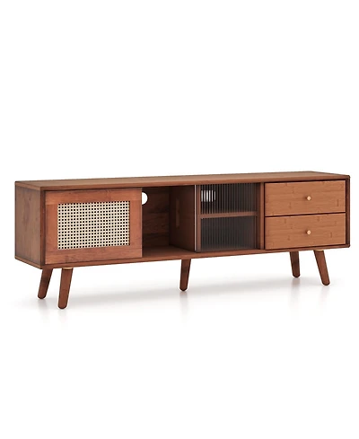 Sugift Bamboo Tv Stand for Tv up to 65 Inch