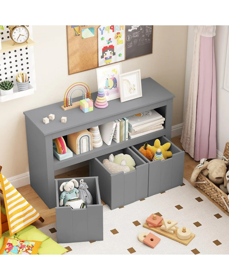 Gouun 3-Drawer Kids Storage Cabinet with Wheels and Convertible Cube Shelf