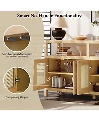 Rainsken Rattan Buffet Storage Cabinet, Bohemian Style Sideboard with Adjustable Shelves, No-Handle Push-to-Open Design for Living and Dining Rooms