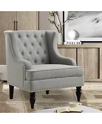 Boyel Living Vintage Button-Tufted Linen Accent Chair with Nailhead Trim, Plush Seat and Solid Wood Legs