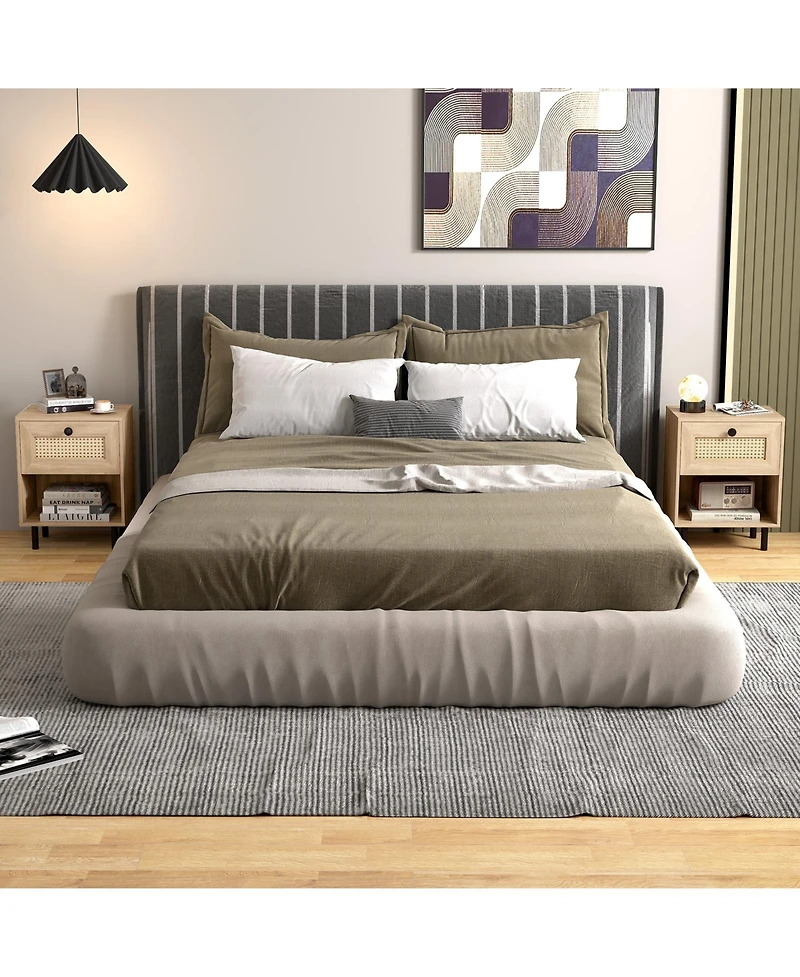 Slickblue Rattan End Table with Drawer and Open Shelf, Stylish Nightstand for Bedroom