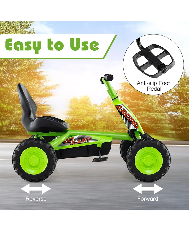 Slickblue 4 Wheel Pedal Go Kart for Kids with Steering and Adjustable Seat