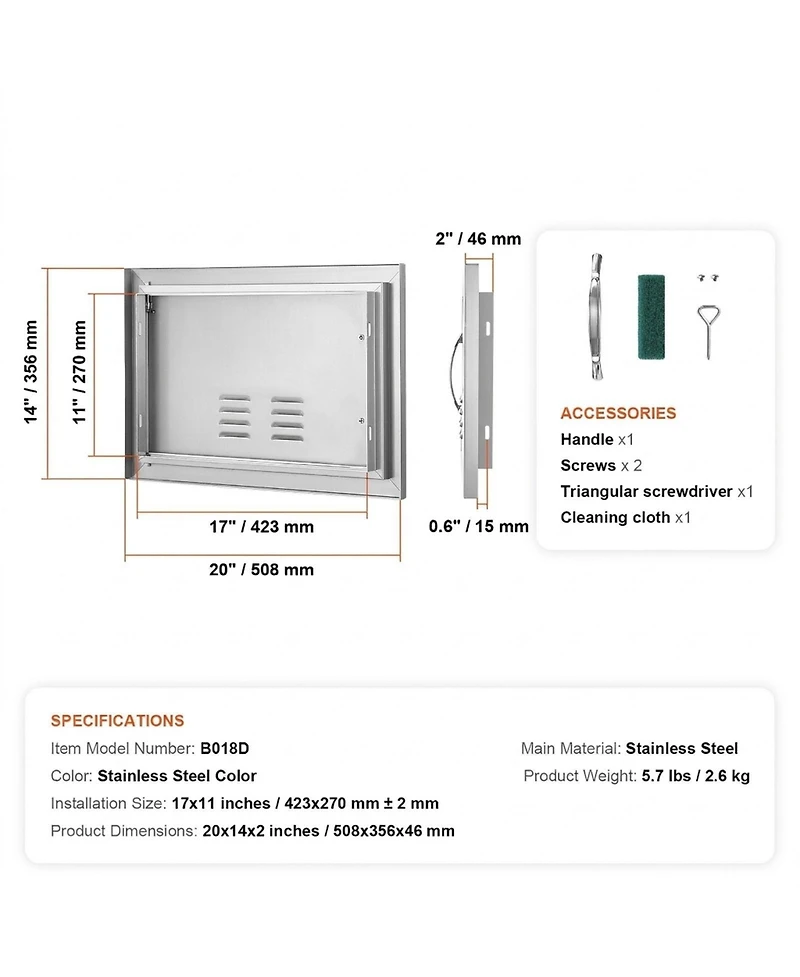 Sugift Single Stainless Steel Bbq Access Door 20W x 14H in for Bbq Island Grilling