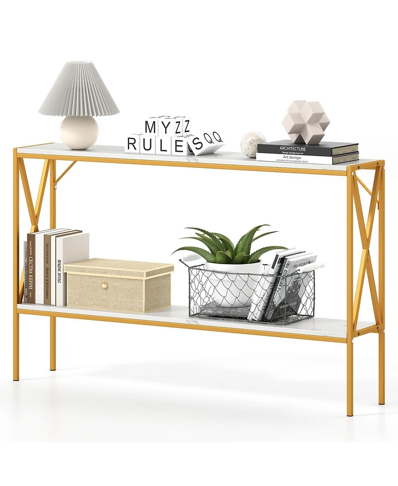 Gouun Narrow 2-Tier Console Table 47-Inch with Metal Frame