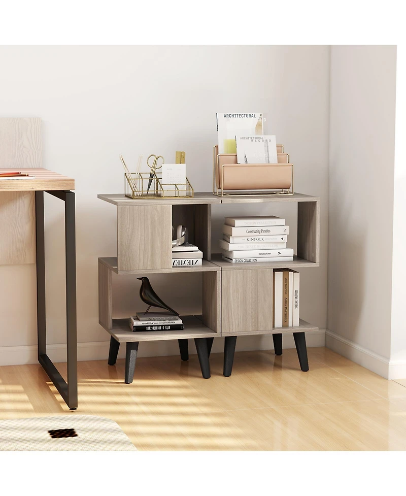 Gouun Set of 2 3-Tier Geometric Bookshelves with Open Storage Shelves, 16 x 16 x 27.5 in