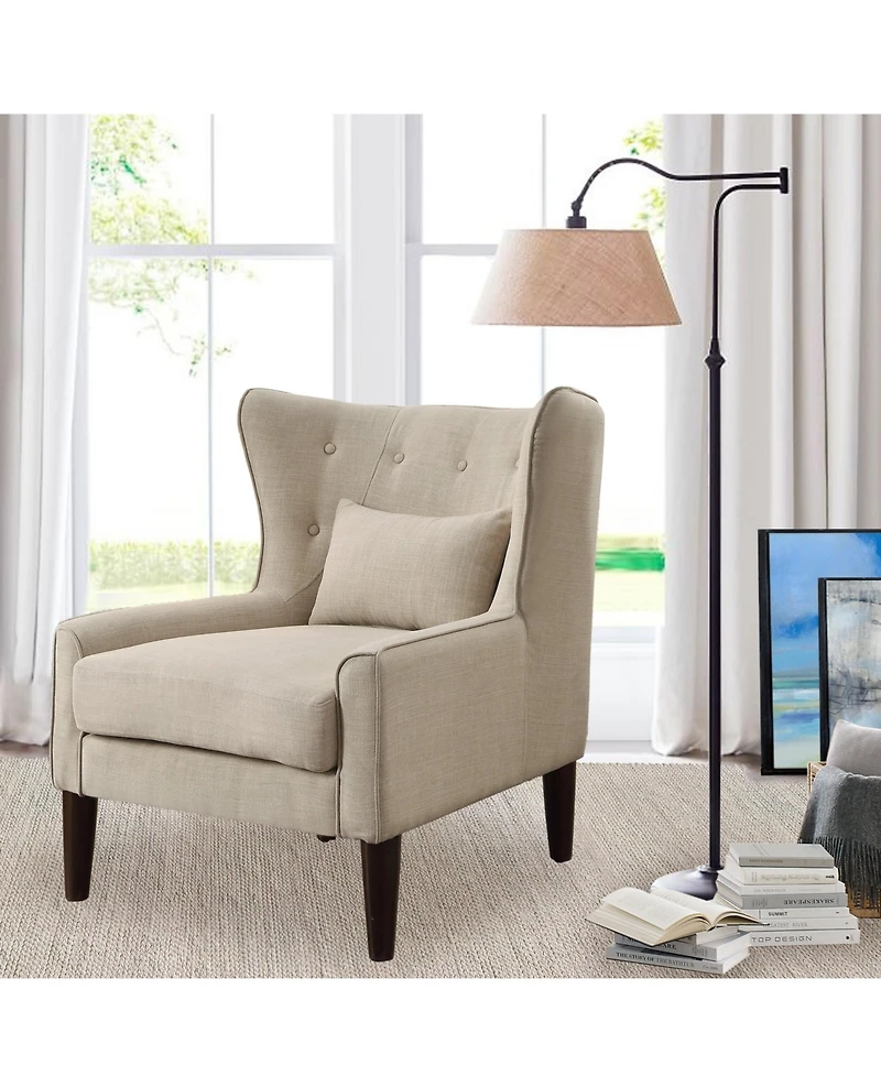 Boyel Living Classic Wingback Linen Chair with Button Tufting and Solid Wood Legs