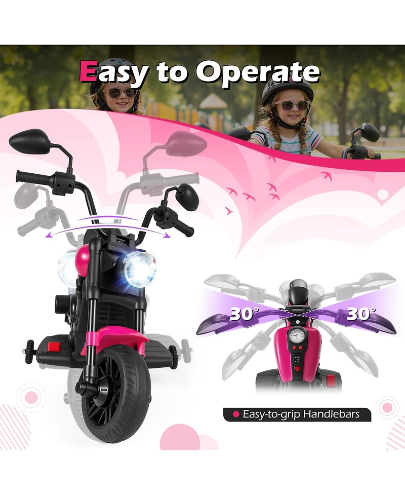 Slickblue 6V Electric Kids Motorcycle with Training Wheels, Headlight and Music