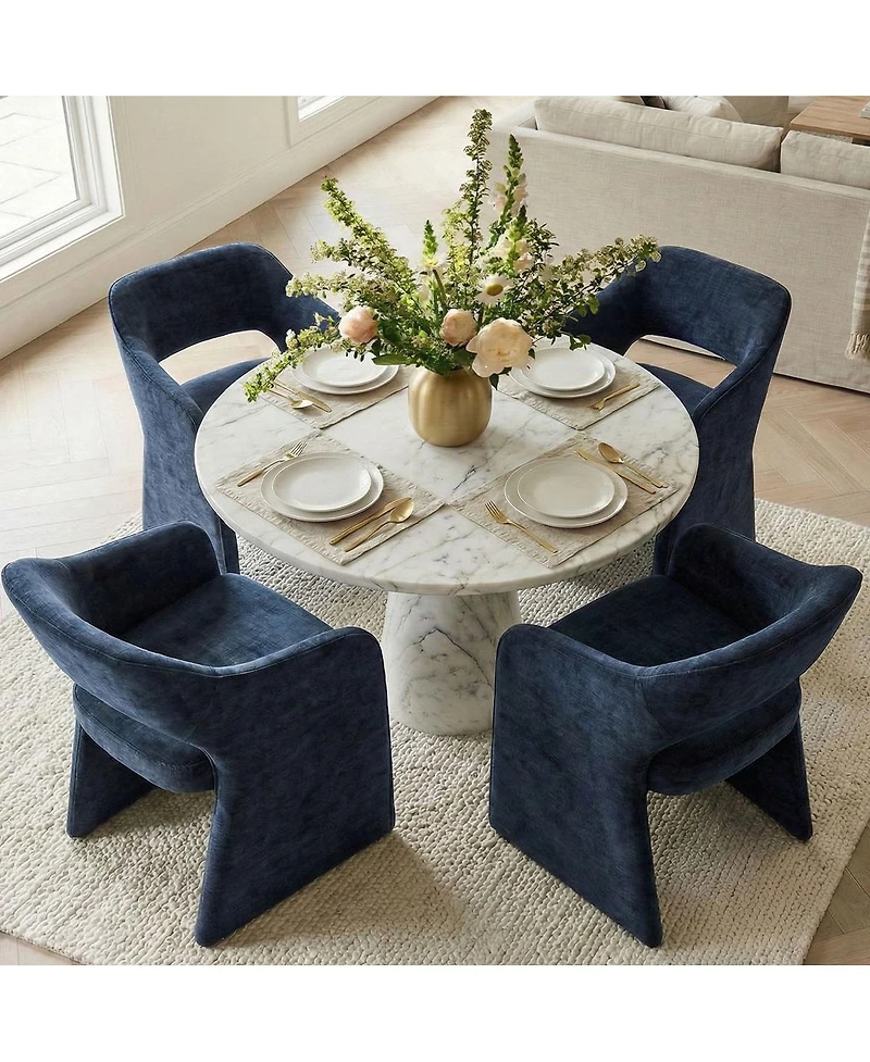 Maison Boucle Set of 2 Chenille Dining Chairs, 19-Inch Seat Height Armchairs