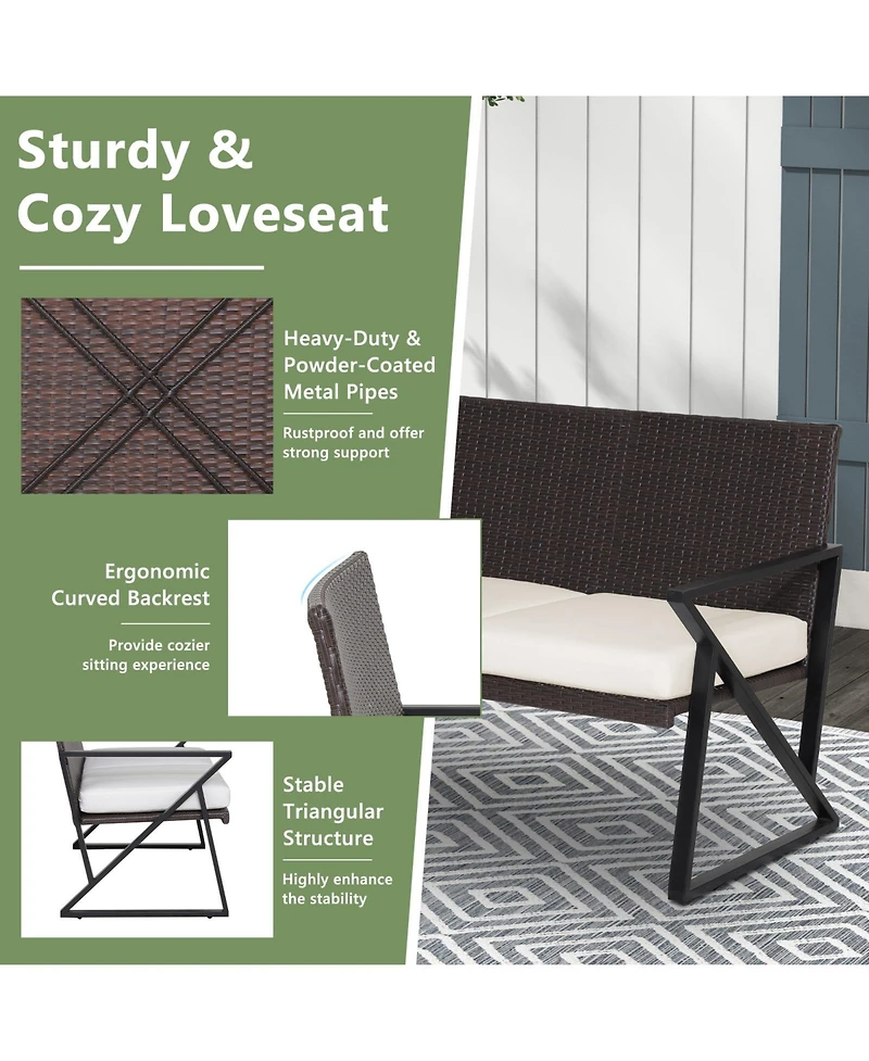 Gymax Set of 4 Patio Rattan Wicker Rocking Chairs Loveseat Table Rocker Set Patio