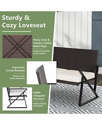 Gymax Set of 4 Patio Rattan Wicker Rocking Chairs Loveseat Table Rocker Set Patio