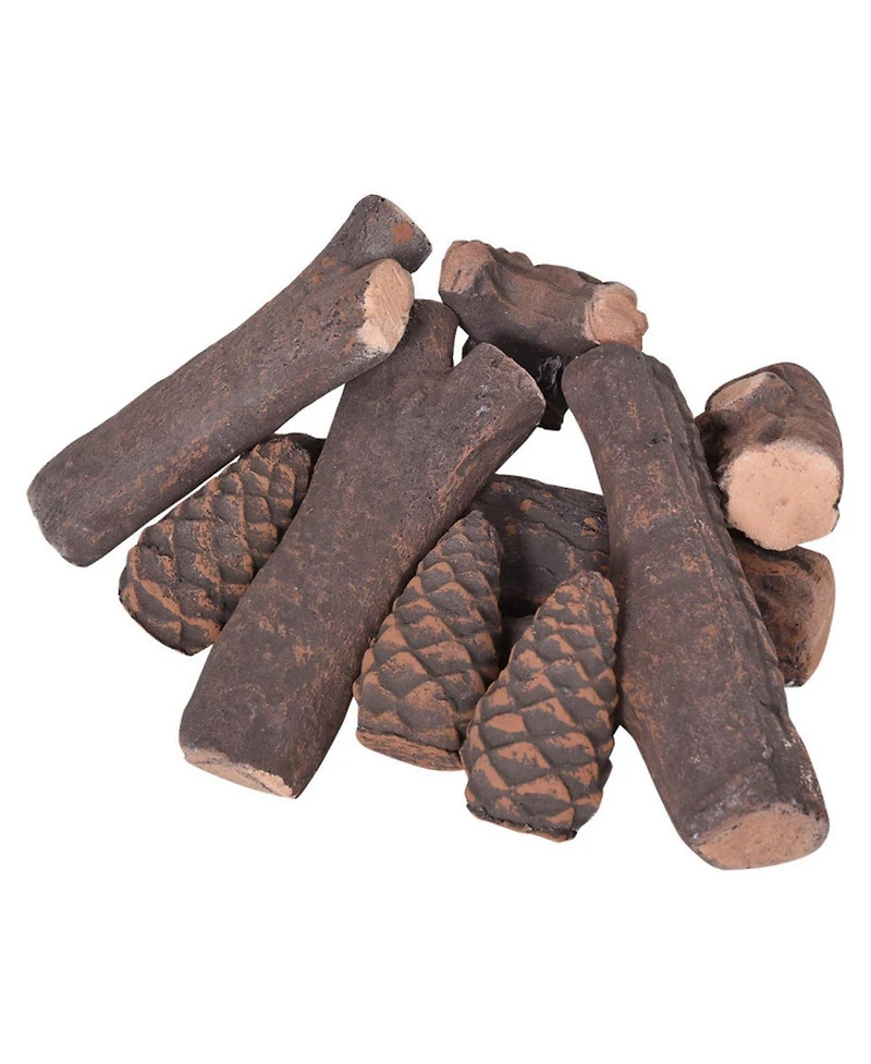 Gouun 9-Piece Ceramic Gas Fireplace Log Set with Realistic Wood Grain Texture