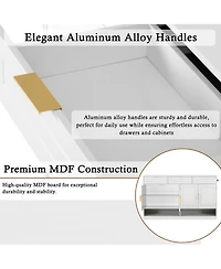 Rainsken Farmhouse Sideboard Storage Cabinet, 3 Drawers 4 Doors Buffet with Adjustable Shelving and Open Compartments for Kitchen, Living Room
