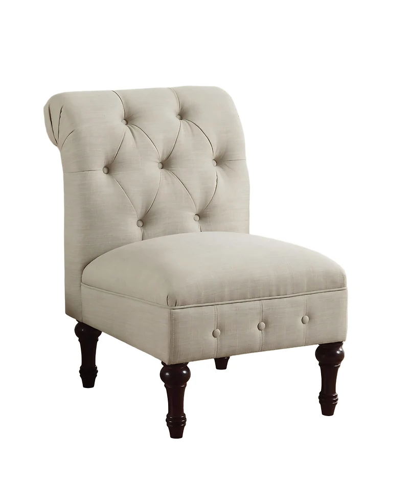 Boyel Living Classic Button-Tufted Linen Accent Chair with Vintage Wooden Legs and Plush Cushioning