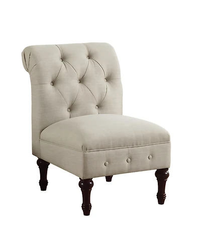 Boyel Living Classic Button-Tufted Linen Accent Chair with Vintage Wooden Legs and Plush Cushioning