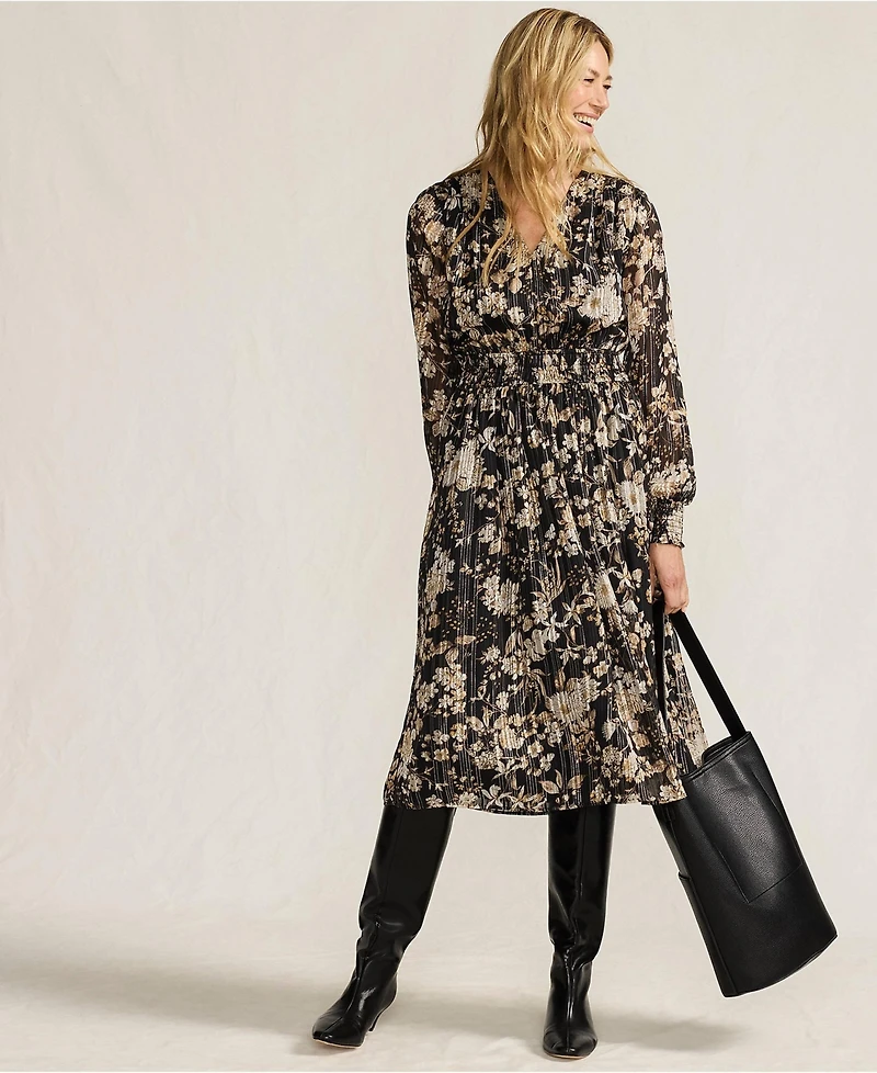 Lands' End Women's Lurex Shadow Stripe Midi Dress