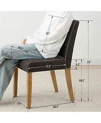Maison Boucle Linen Upholstered Solid Wood Dining Chair, Set of 2