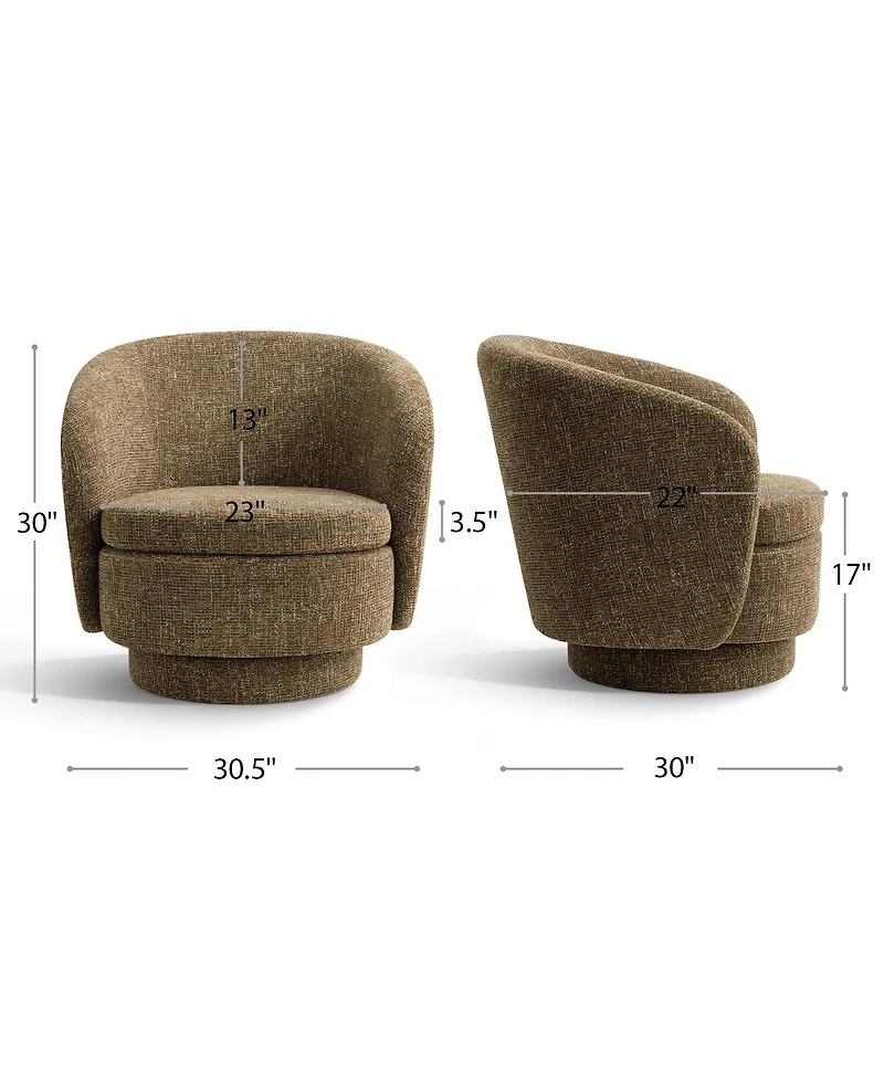 Maison Boucle 30.5 Swivel Tub Accent Chair, Woven Fabric Barrel Armchair, 1 Pc