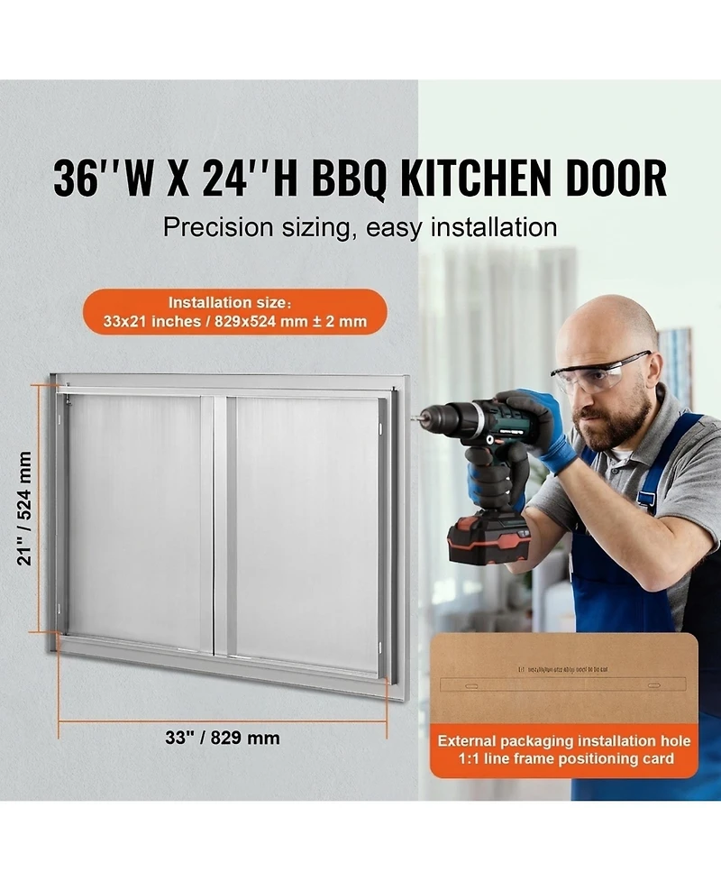 Sugift 36W x 24H in Double Stainless Steel Bbq Access Door with Recessed Handles