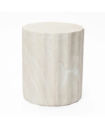 LuxenHome 17.7" Outdoor Side Table, Round End Table for Outside with Marbled Look, Small Patio Side Table for Balcony, Garden