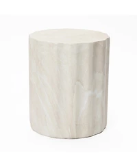 LuxenHome 17.7" Outdoor Side Table, Round End Table for Outside with Marbled Look, Small Patio Side Table for Balcony, Garden