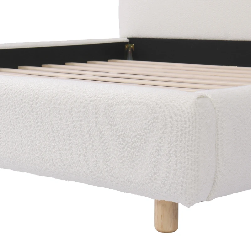 Streamdale Furniture Boucle Queen Upholstered Bed, Curved Headboard