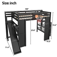 Streamdale Furniture Wooden Loft Bed w/ Desk, Hoop, Slide, Stairs