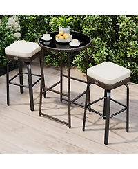 Gouun 3-Piece Outdoor 360-Degree Swivel Pe Rattan Bar Set with Tempered Glass Table