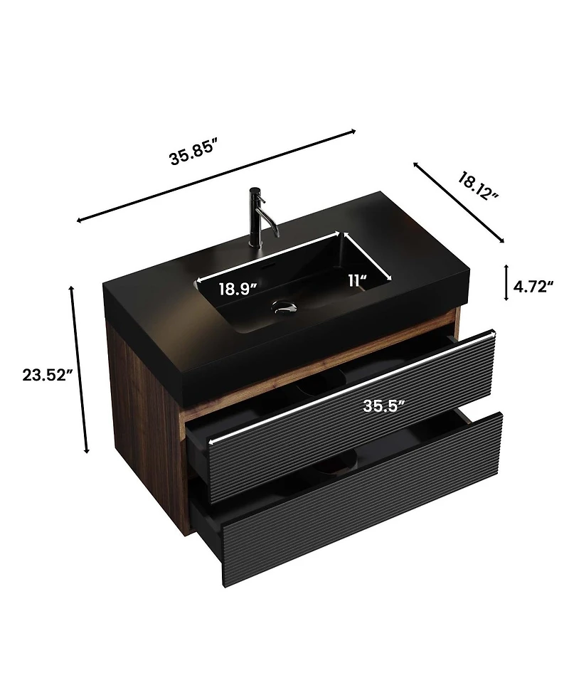 Sillysis Wall Mounted Bathroom Vanity with Sink, Double Soft Close Drawers, Floating Mid Century Modern Storage