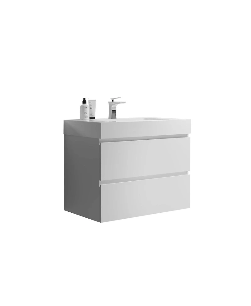 Sillysis 30" Wall Mounted Bathroom Vanity with Sink, Modern Minimalist Mdf Floating Bathroom Vanity without Faucet, Pre-Assembled