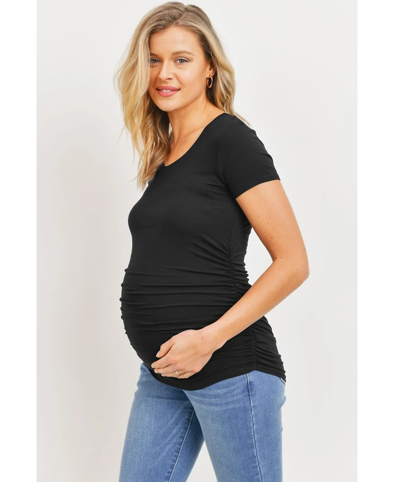 Hello Miz Maternity Side Ruched Short Sleeve T-Shirt Top