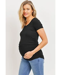 Hello Miz Maternity Side Ruched Short Sleeve T-Shirt Top