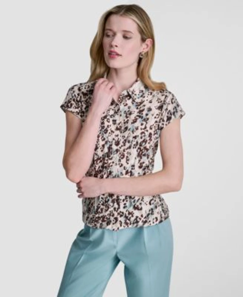 Dkny Womens Cap Sleeve Printed Top