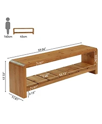 Tribesigns Solid Wood Entryway Bench with Shoe Storage, Long Shoe Bench,2-Tier End of Bed Seating