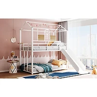 Streamdale Furniture Metal Twin House Bunk Bed with Slide