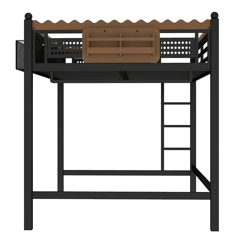 Streamdale Furniture Metal Loft Bed with Shelves and Ladder