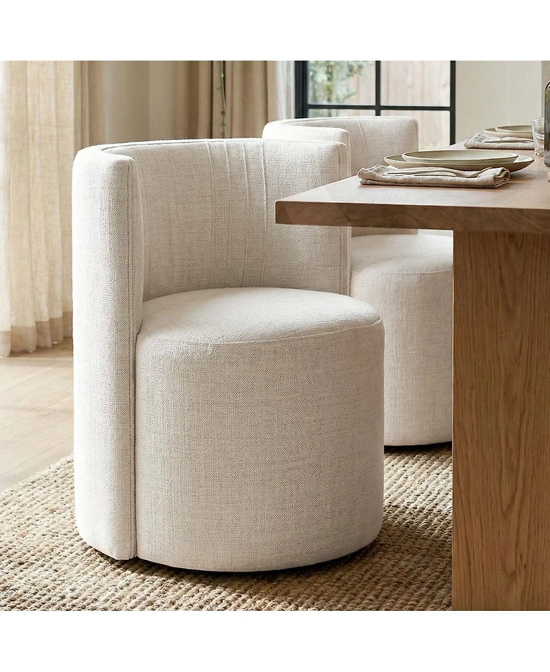 Maison Boucle Textured Fabric Swivel Barrel Accent Dining Chair With Casters 1 Pc