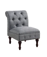 Boyel Living Classic Button-Tufted Linen Accent Chair with Vintage Wooden Legs and Plush Cushioning