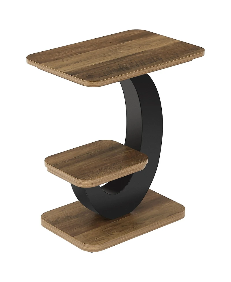 Tribesigns Side Table, 2-Tier Narrow End Table, Industrial Wooden Side Table with Metal Arc-Shaped Frame, Bedside Nightstand