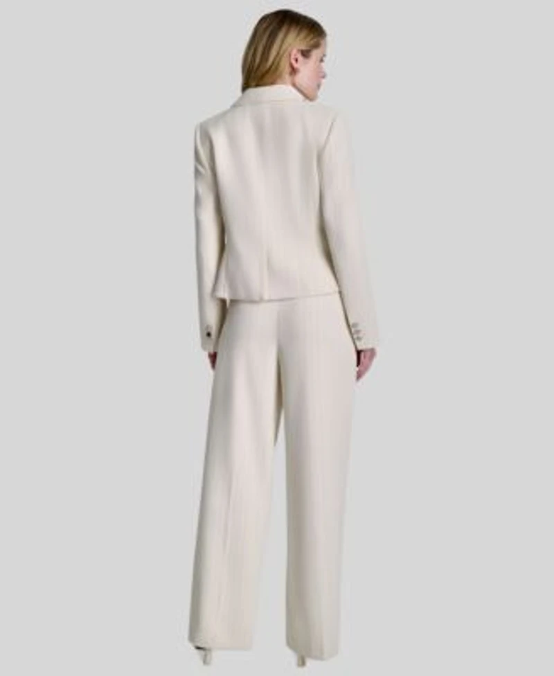 Dkny Womens Long Sleeve Cropped Blazer Short Sleeve Knitted Top Straight Fit Pinstripe Trouser Pants