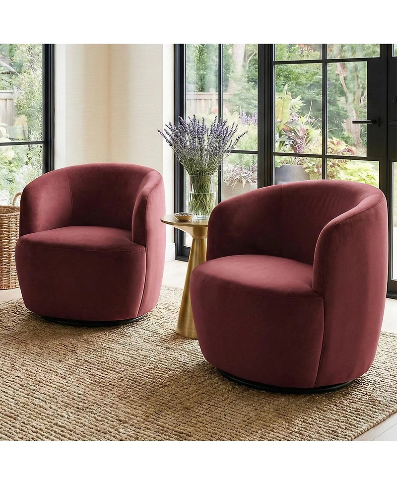 Maison Boucle Velvet Swivel Barrel Accent Chair 27 Inch Wide Upholstered 1 Piece