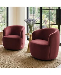 Maison Boucle Velvet Swivel Barrel Accent Chair 27 Inch Wide Upholstered 1 Piece