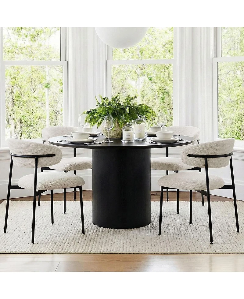 Maison Boucle Set of 2 Modern Textured Upholstered Dining Chairs with Curved Back