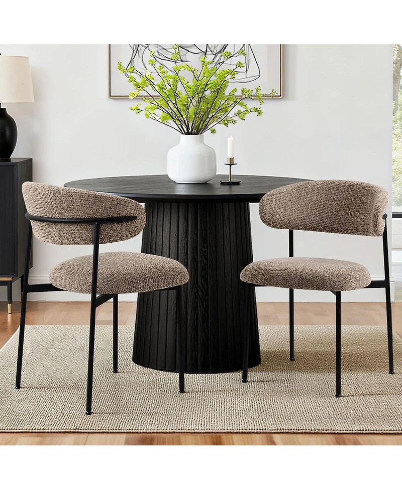 Maison Boucle Set of 2 Modern Textured Upholstered Dining Chairs with Curved Back