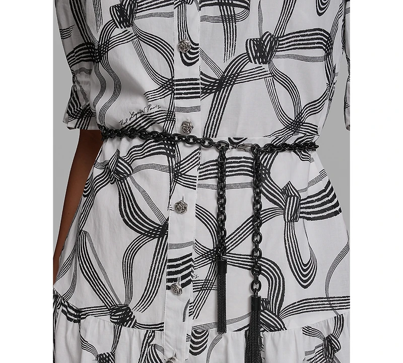 Karl Lagerfeld Paris Petite Printed V-Neck Belted Dress